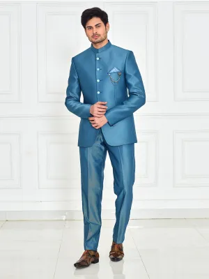 Shiny Blue Simple Jodhpuri Set for Men