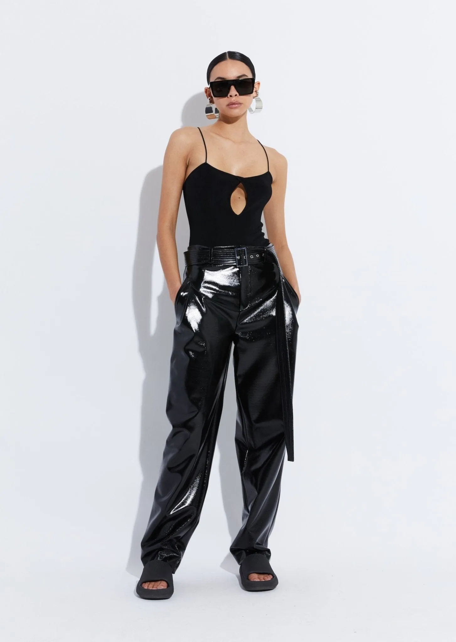 Shiny Viscose Slit Bodysuit
