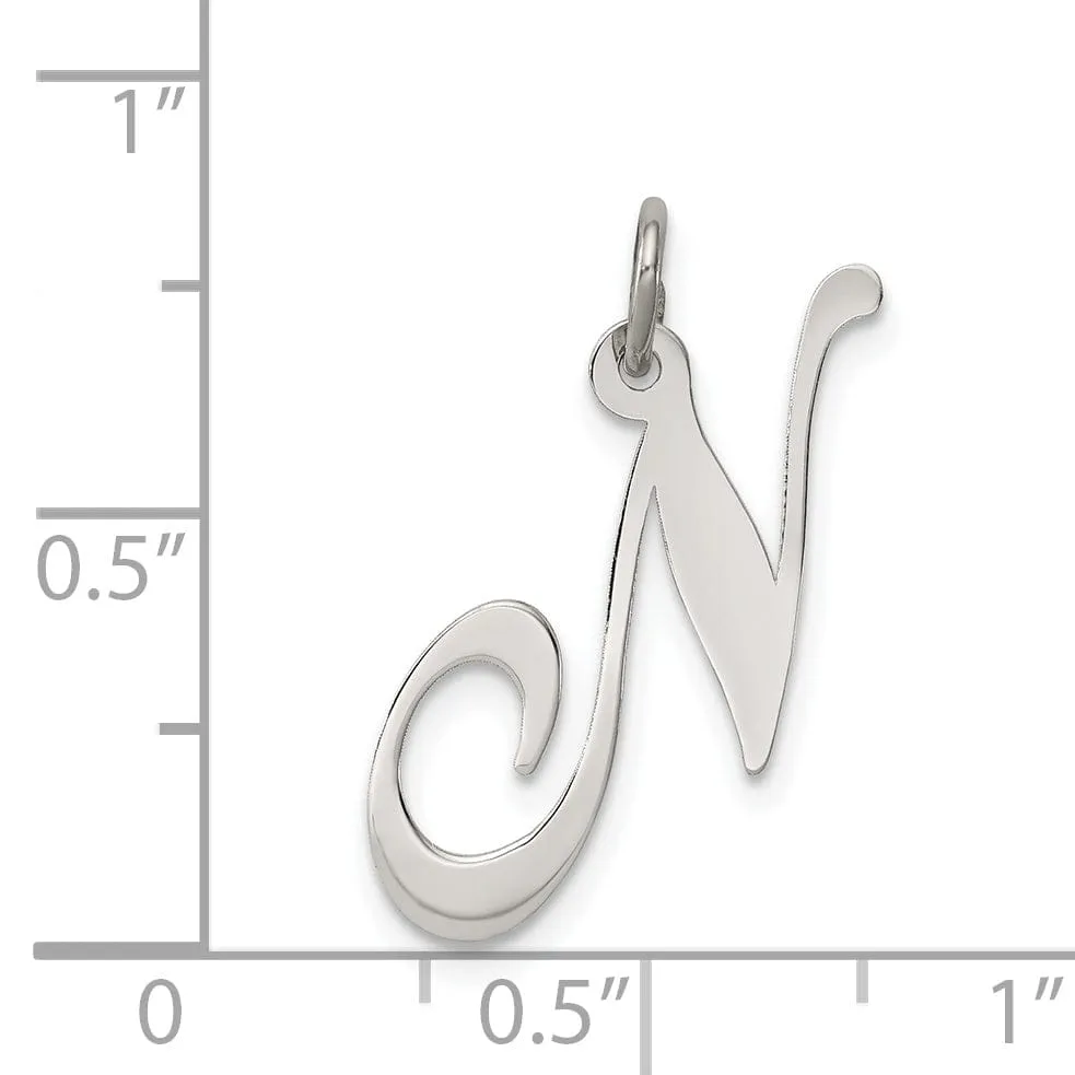 Silver Medium Fancy Script Initial N Charm