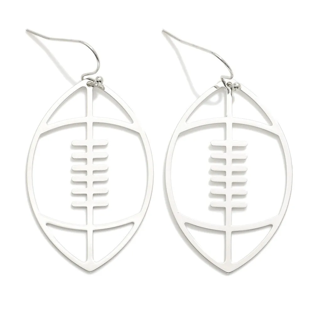 Silver Tone Football Outline Drop Earrings