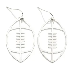 Silver Tone Football Outline Drop Earrings