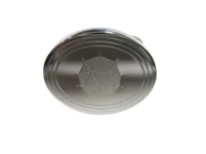 Silver Toned Etched Oval Polyhedral Virus Adjustable Size Fashion Ring