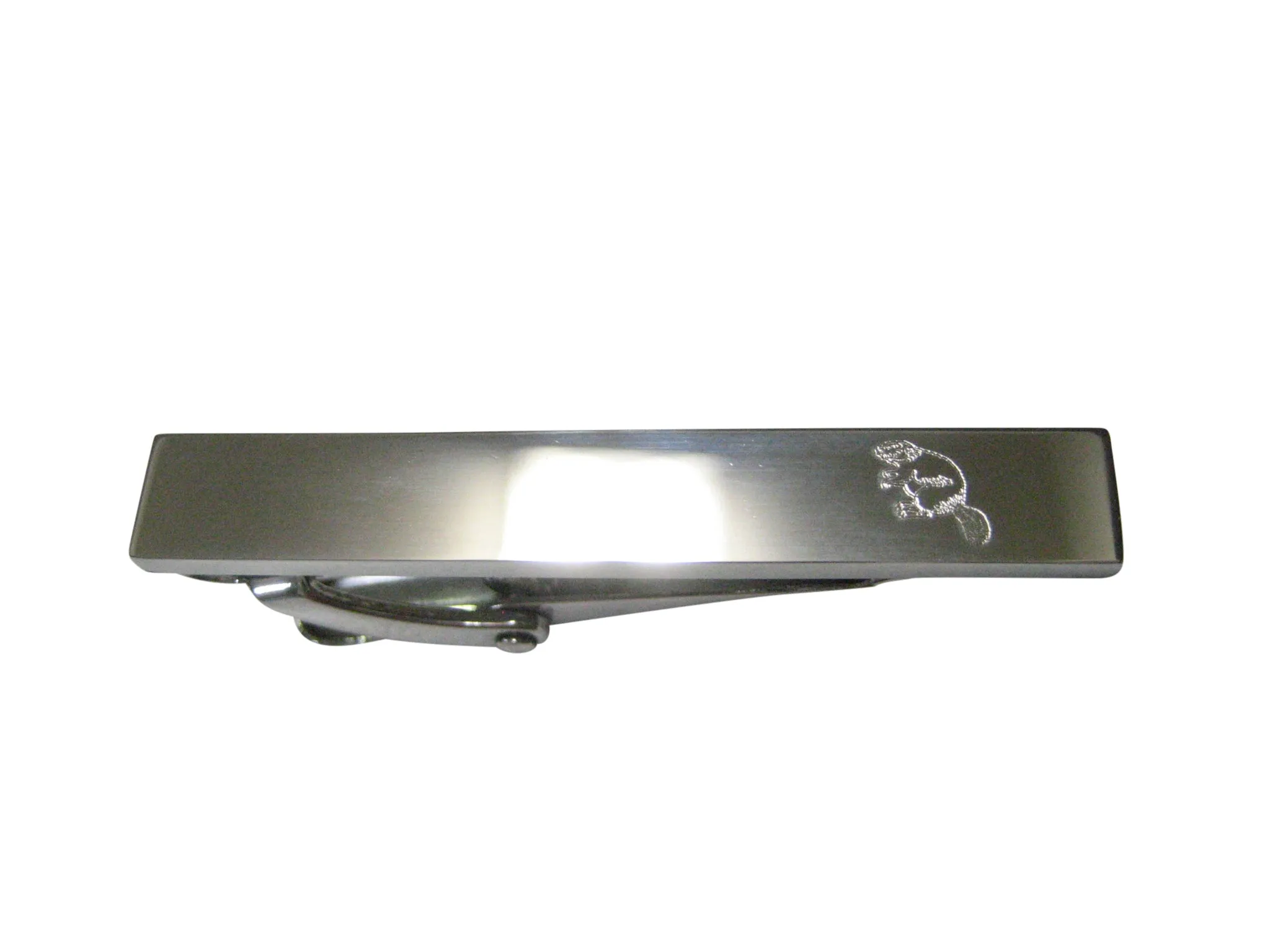 Silver Toned Etched Sleek Beaver Skinny Tie Clip