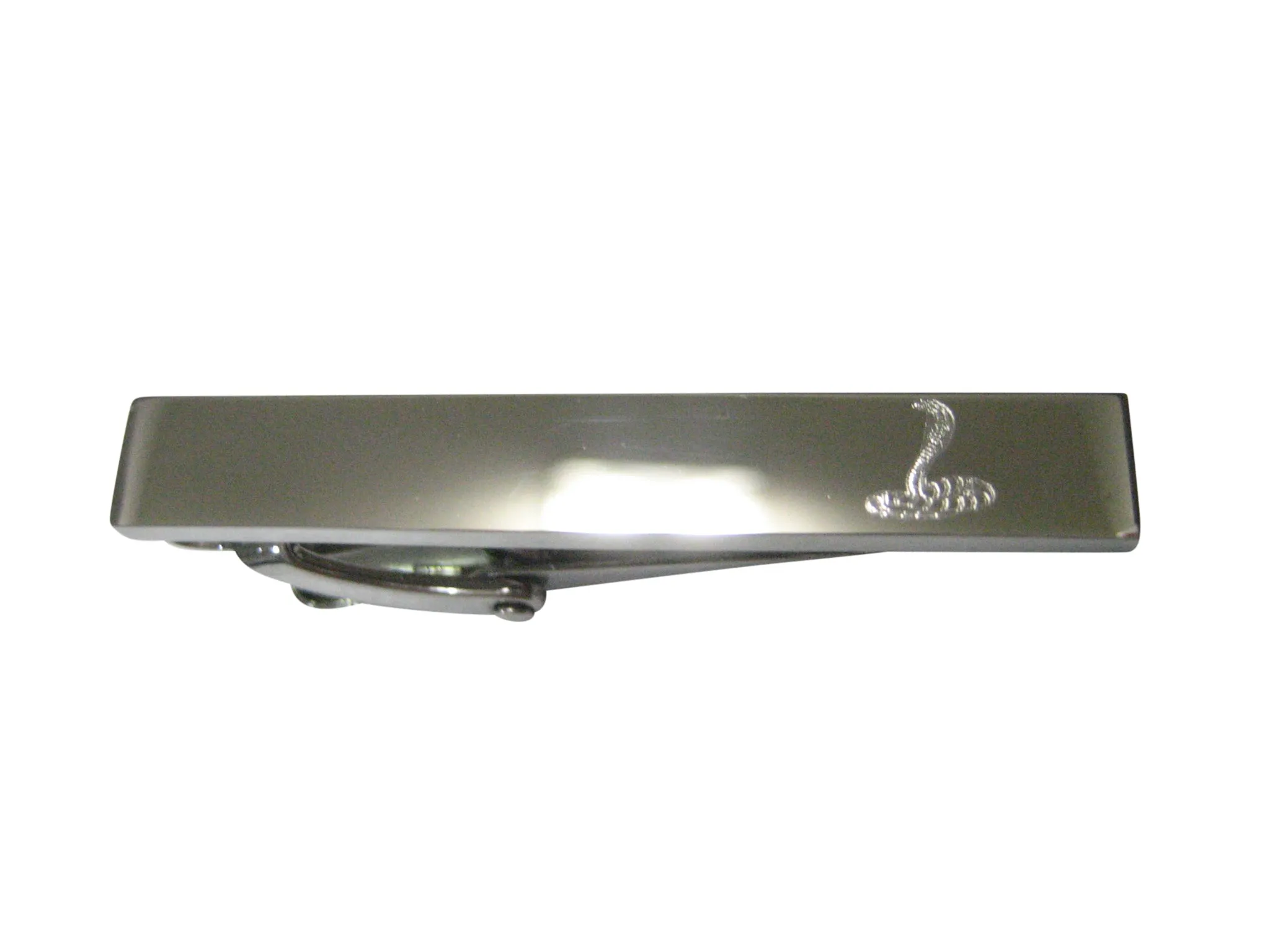 Silver Toned Etched Sleek Cobra Snake Skinny Tie Clip