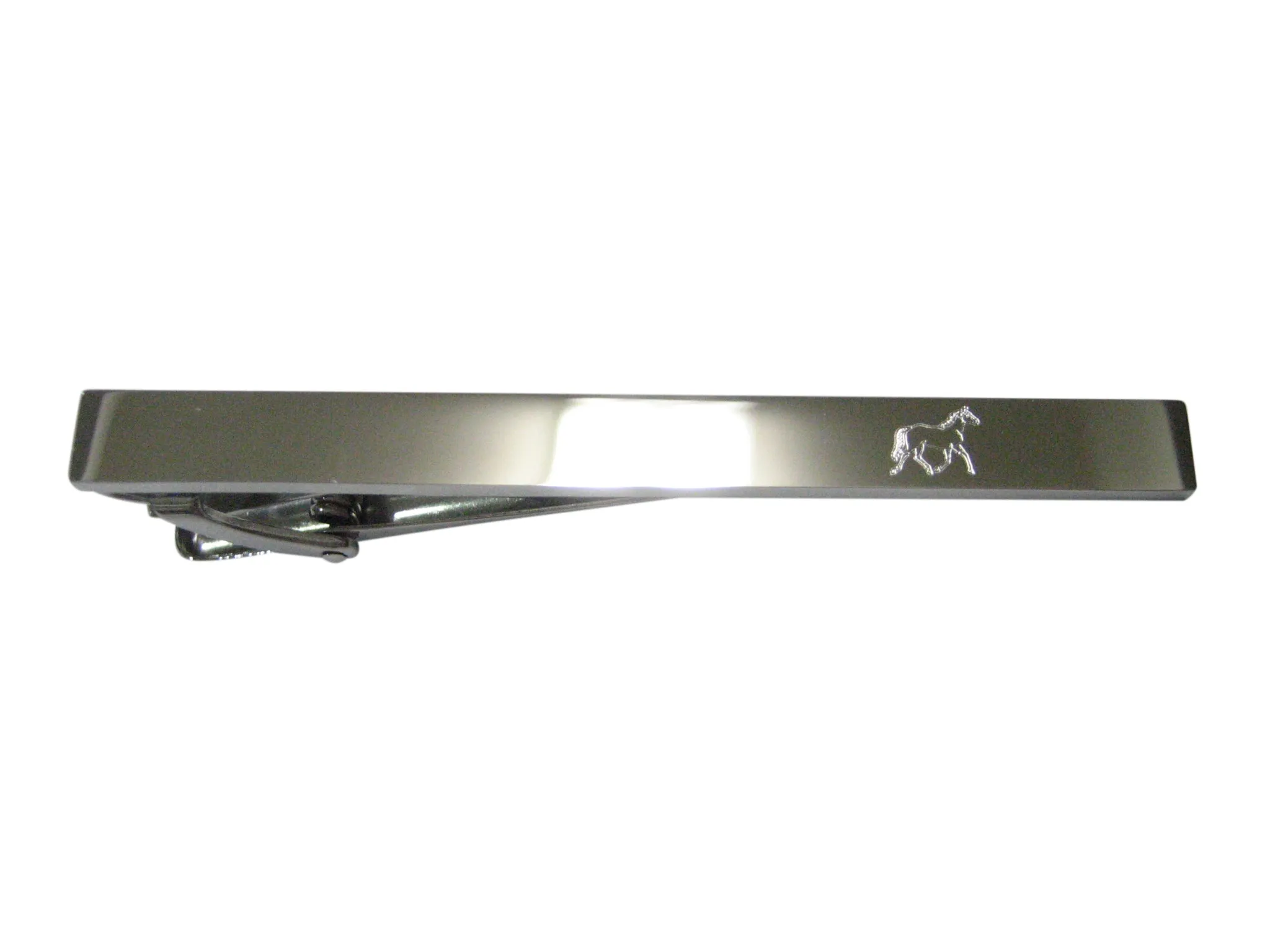Silver Toned Etched Sleek Full Horse Tie Clip