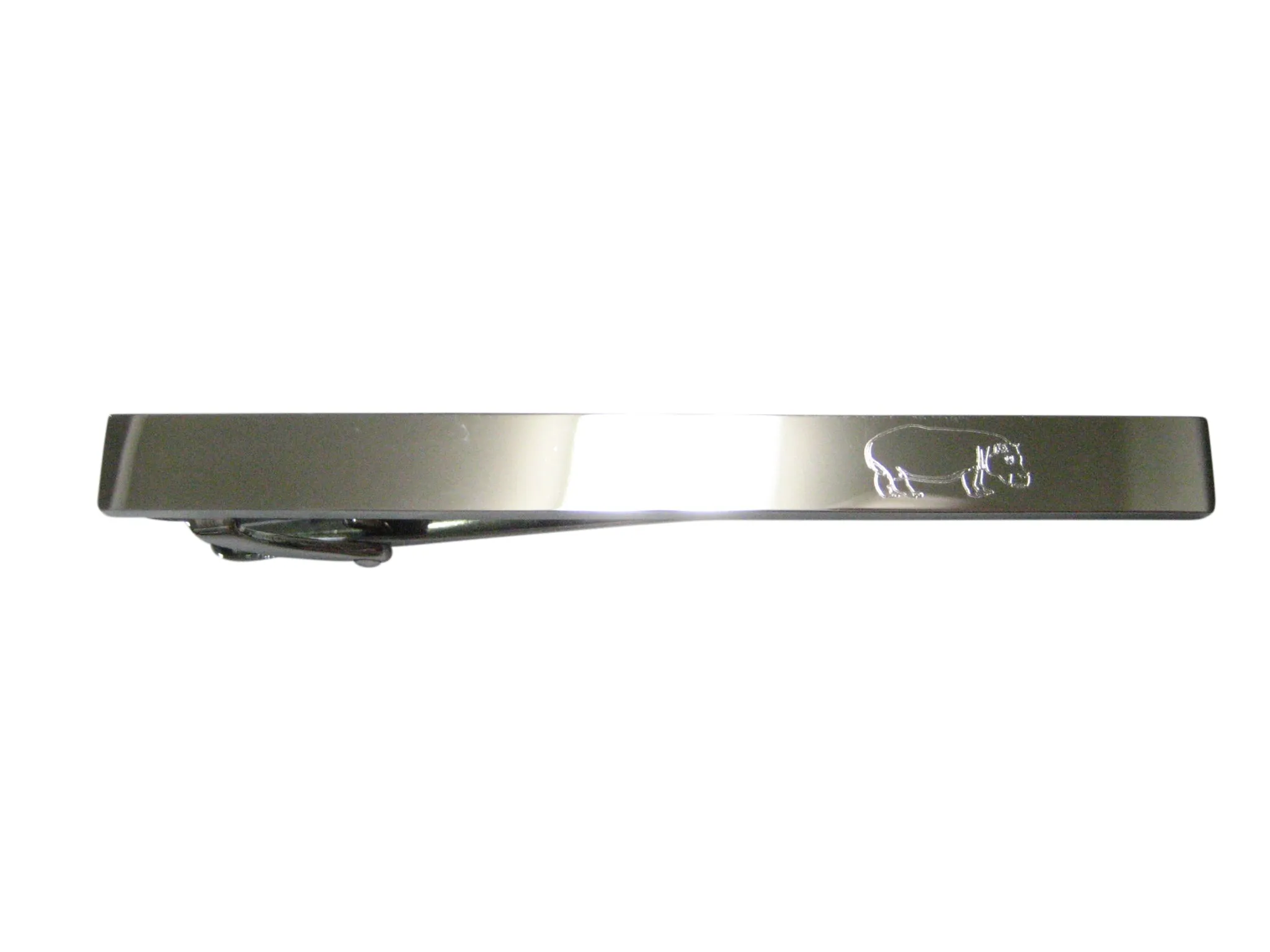 Silver Toned Etched Sleek Hippo Tie Clip