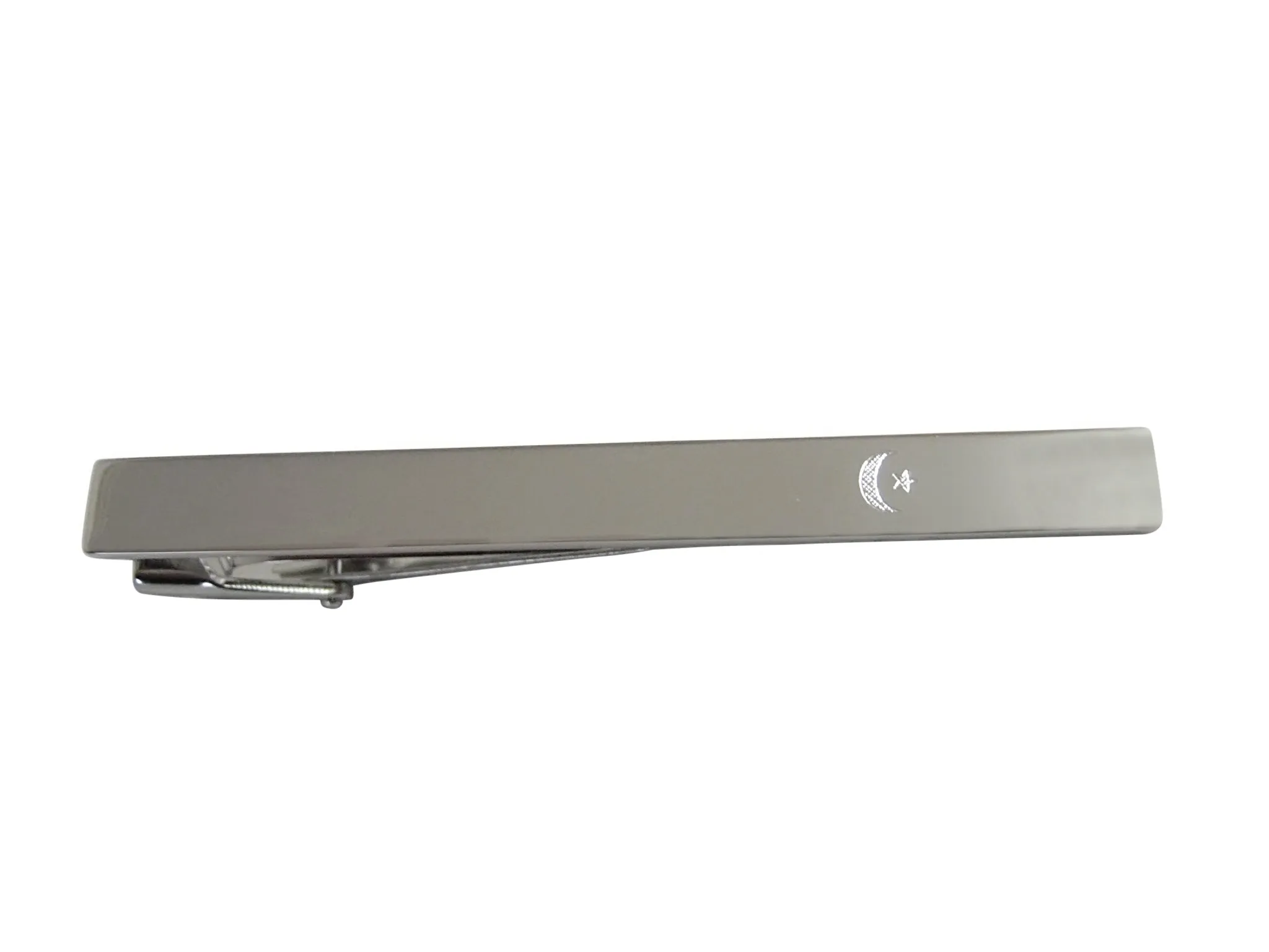 Silver Toned Etched Sleek Islam Flag Square Tie Clip