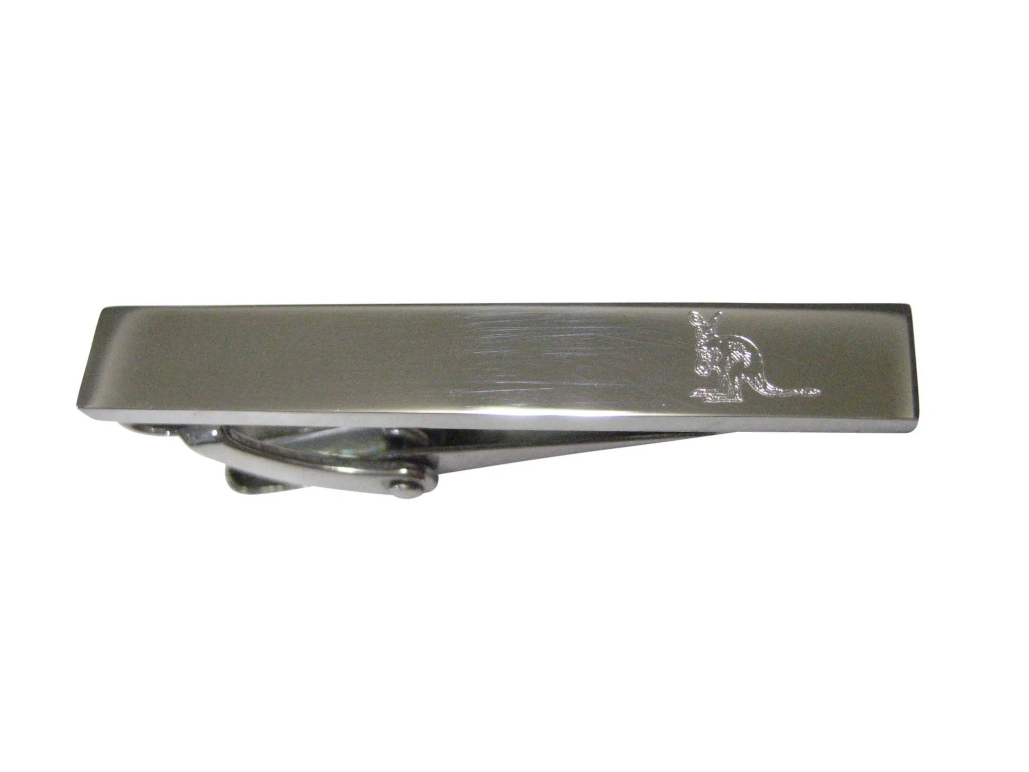 Silver Toned Etched Sleek Kangaroo Skinny Tie Clip