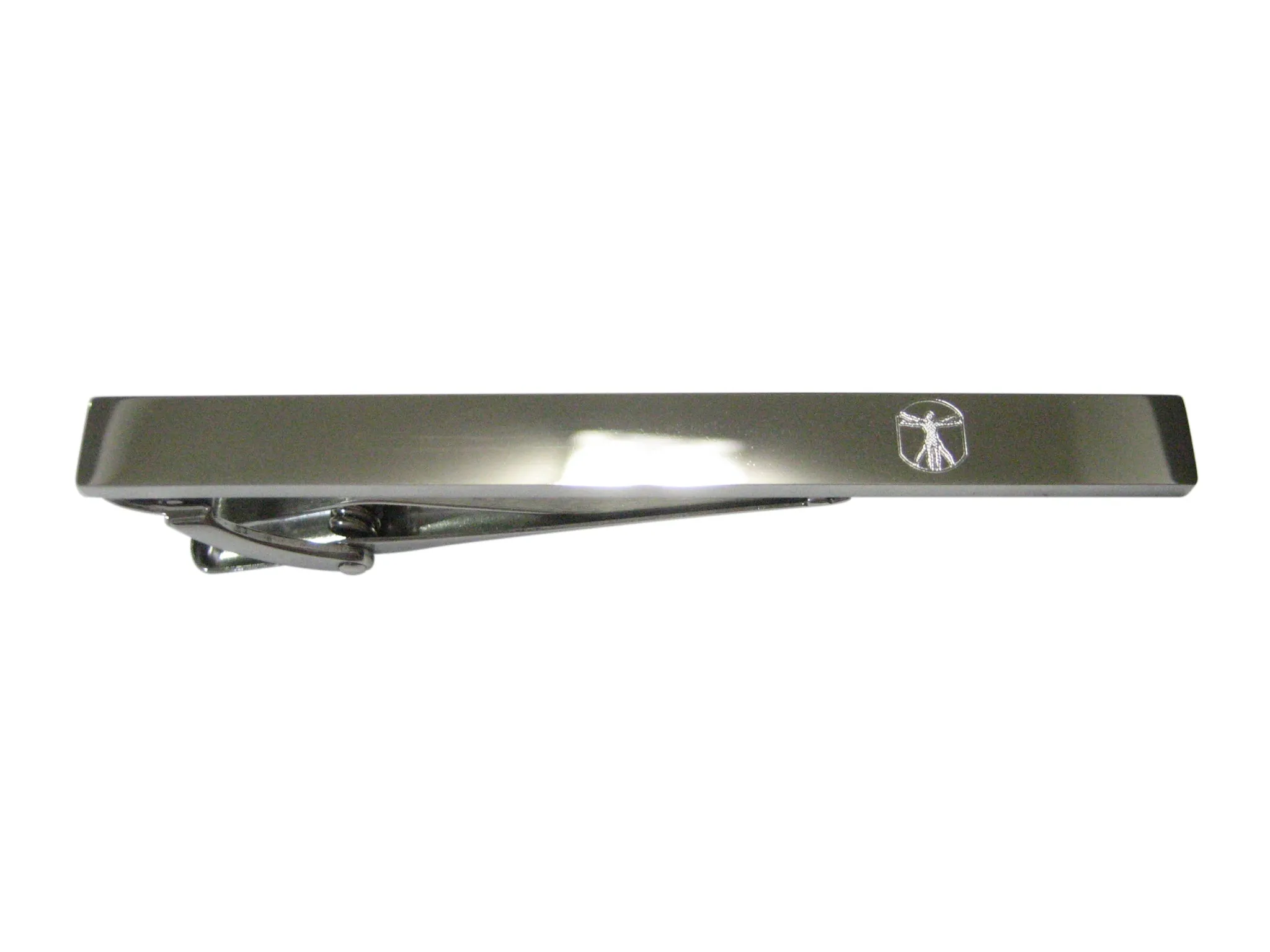 Silver Toned Etched Sleek Leonardo Da Vinci Vitruvian Man Tie Clip