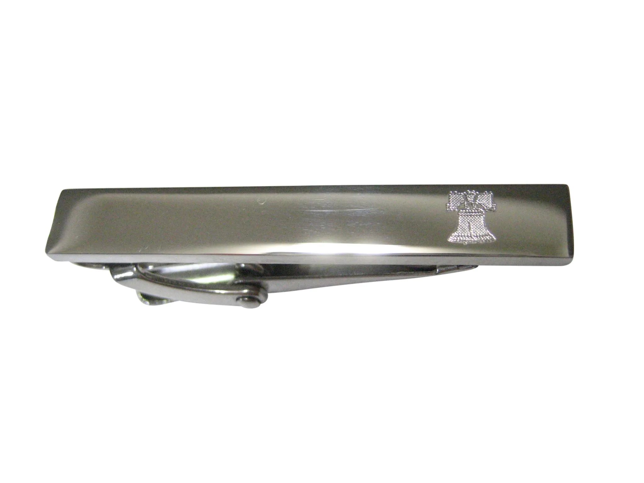Silver Toned Etched Sleek Liberty Bell Skinny Tie Clip