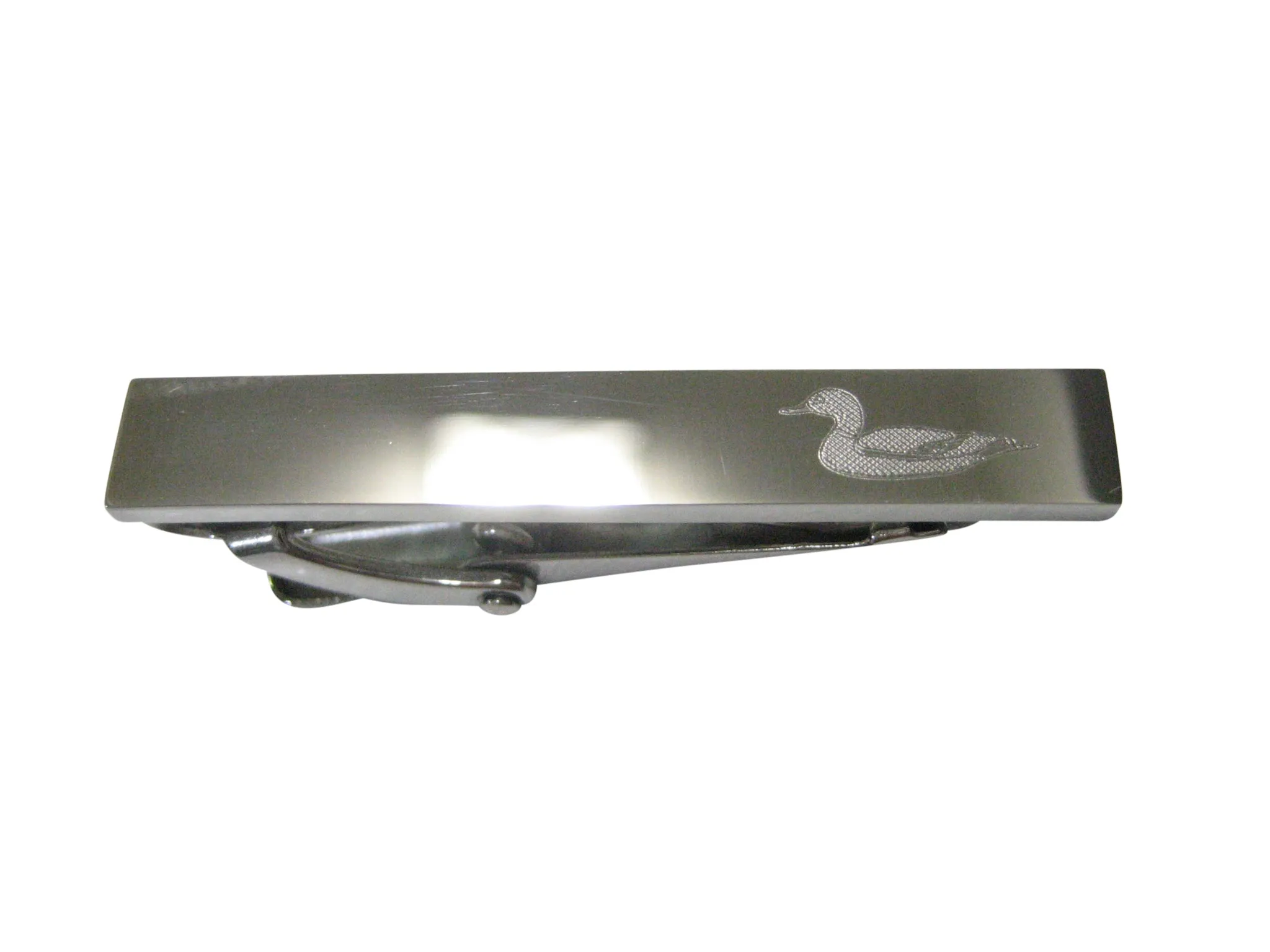 Silver Toned Etched Sleek Mallard Duck Skinny Tie Clip