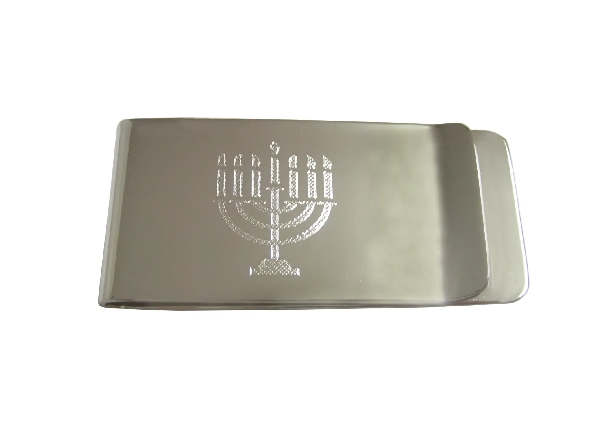 Silver Toned Etched Sleek Menorah Money Clip