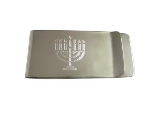 Silver Toned Etched Sleek Menorah Money Clip