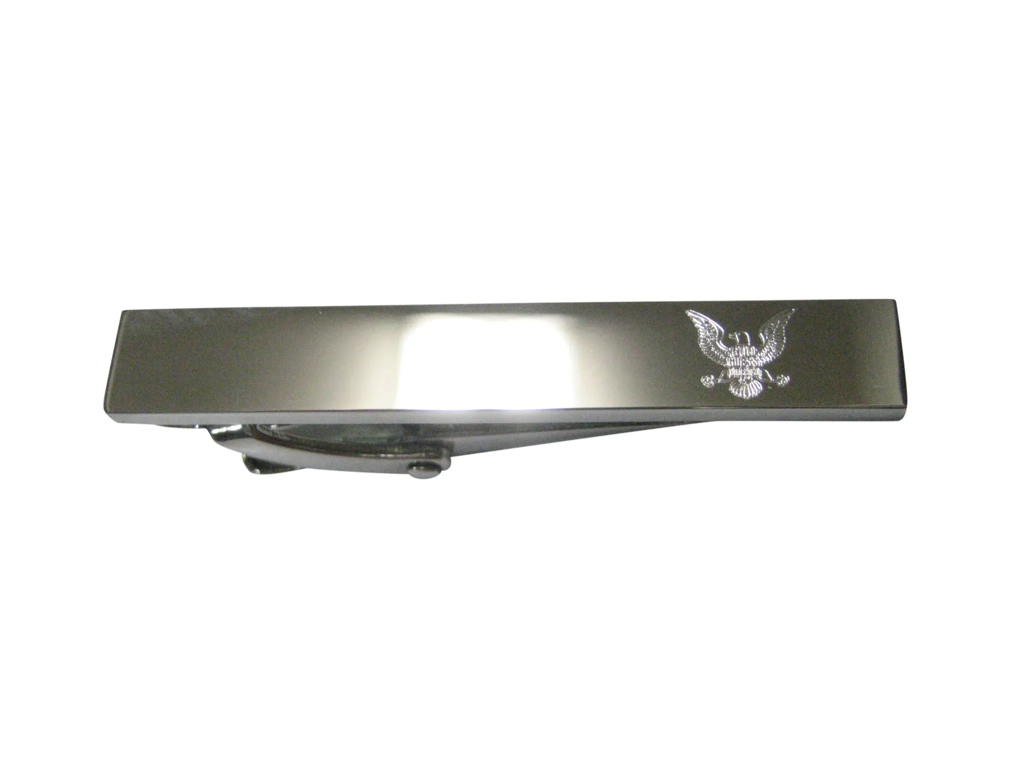 Silver Toned Etched Sleek Mighty American Eagle Design Skinny Tie Clip