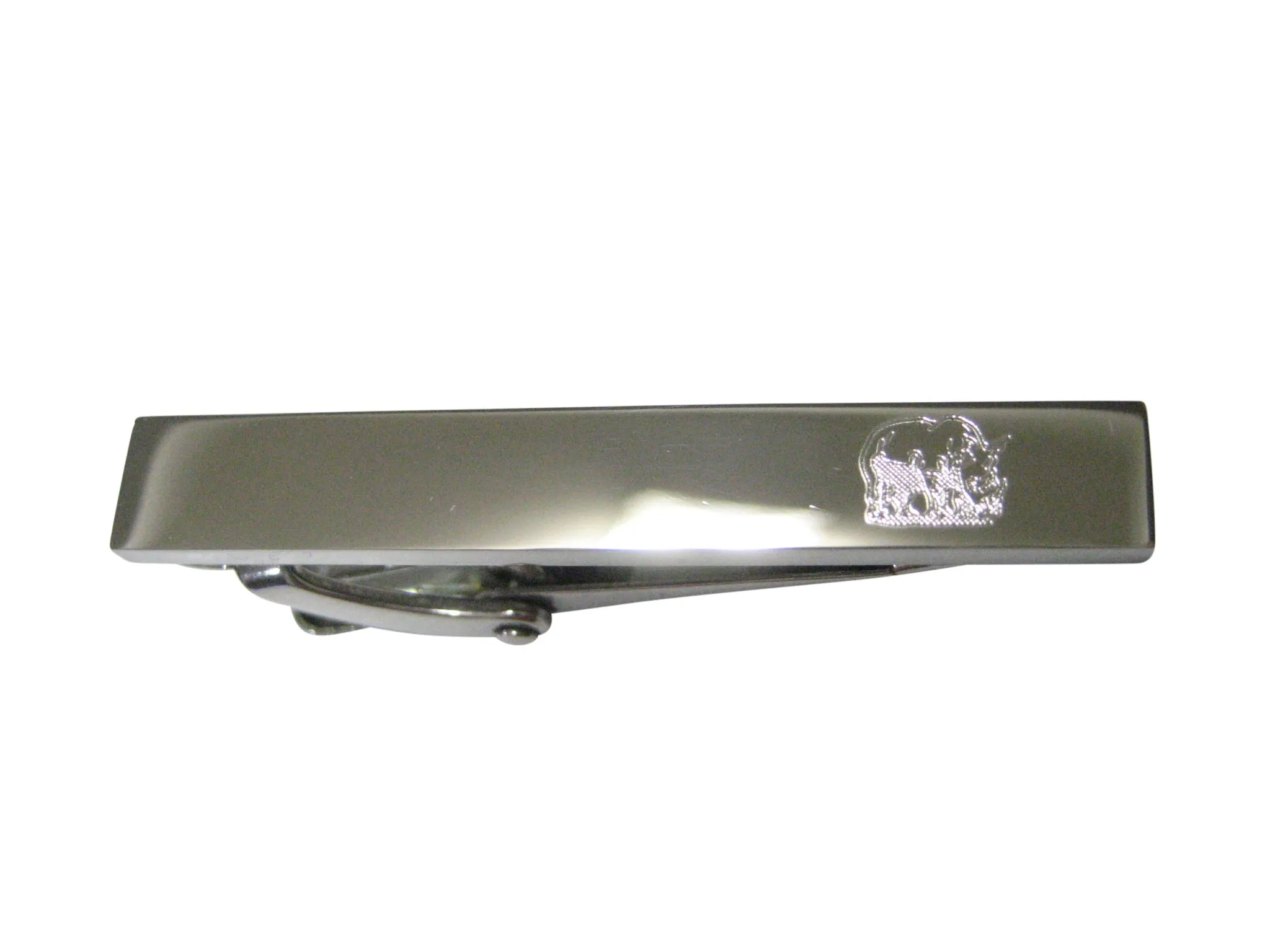 Silver Toned Etched Sleek Rhino Skinny Tie Clip