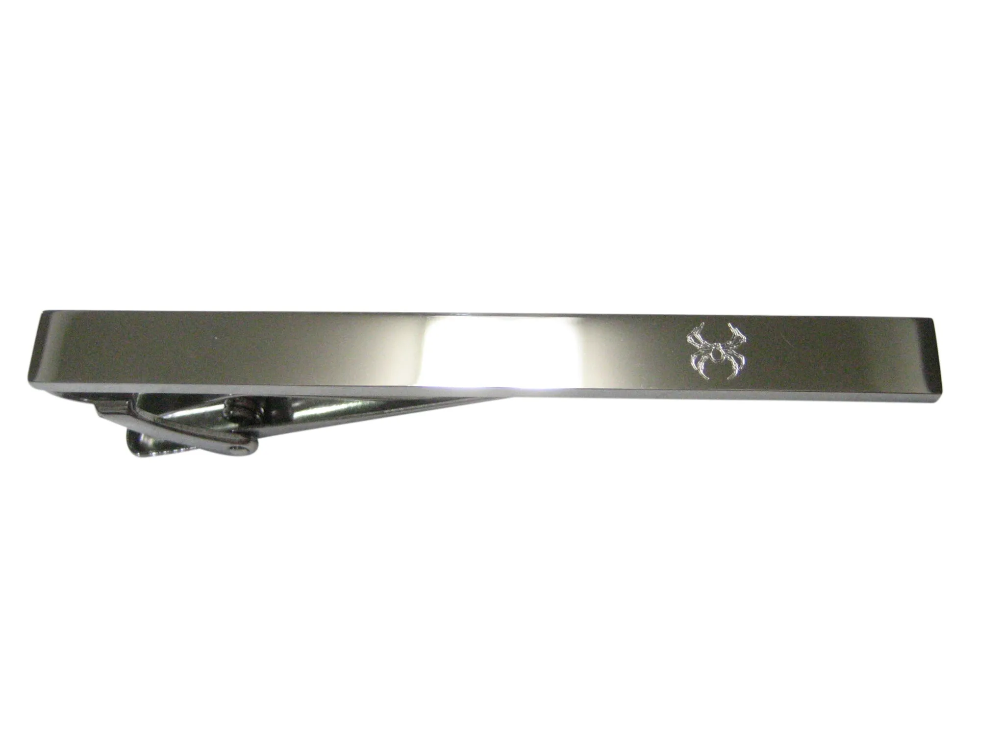 Silver Toned Etched Sleek Spider Bug Insect Tie Clip