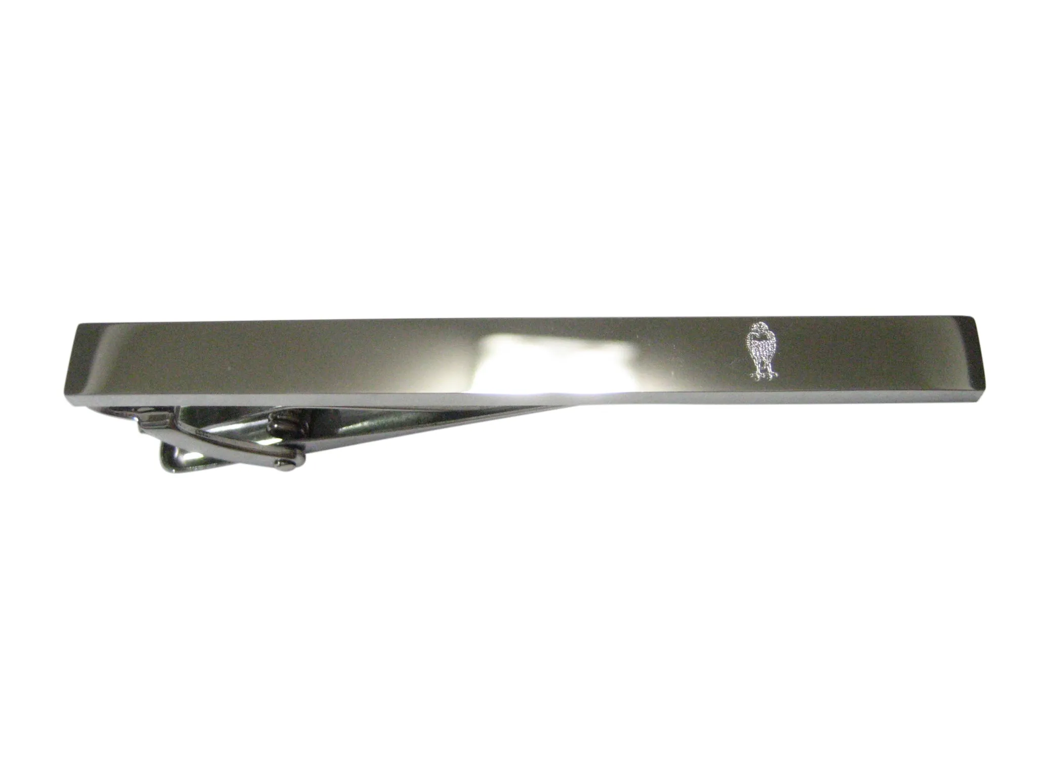 Silver Toned Etched Sleek Standing Owl Tie Clip