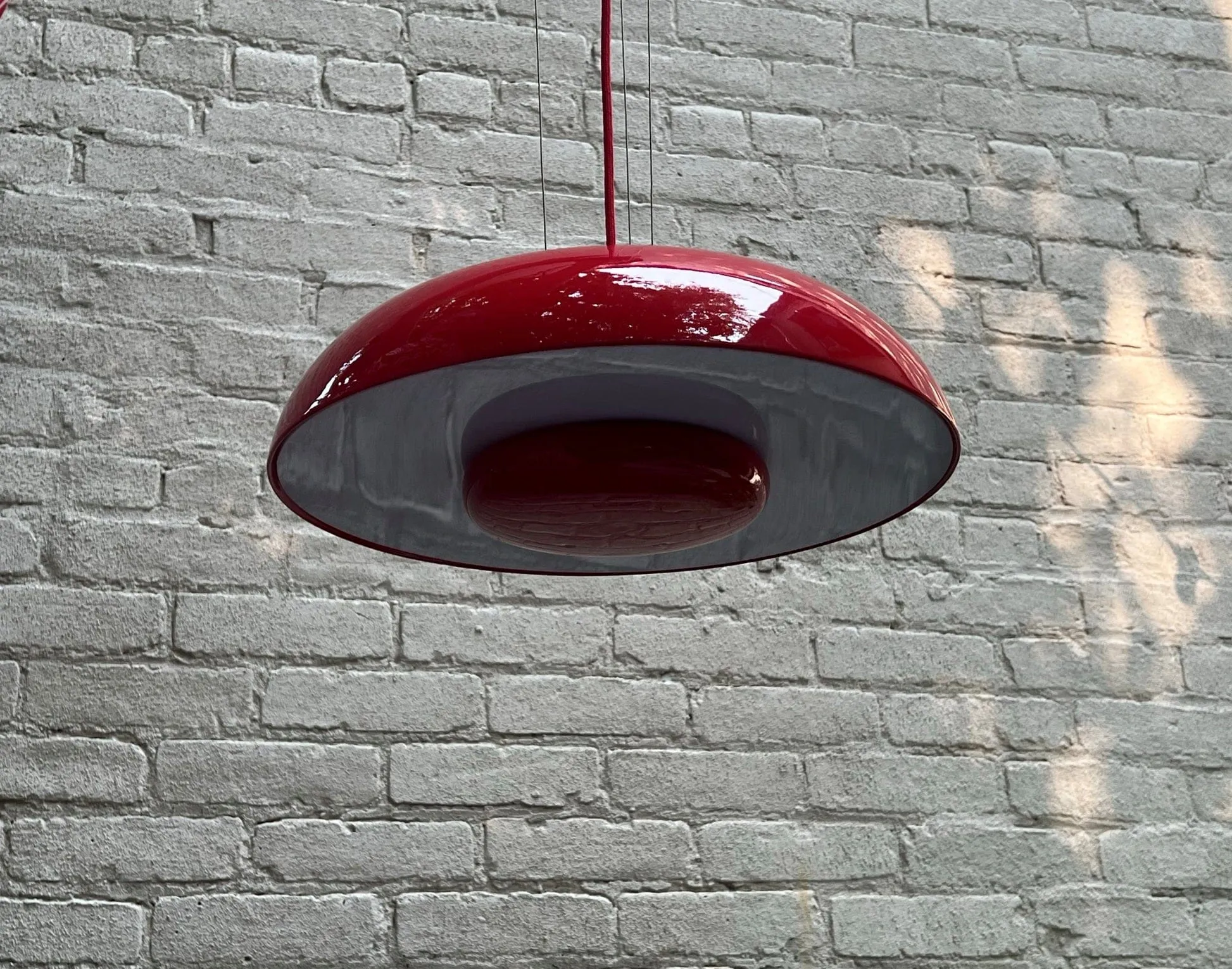 Sleek Red UFO Flying Saucer Metal Pendant Lamp