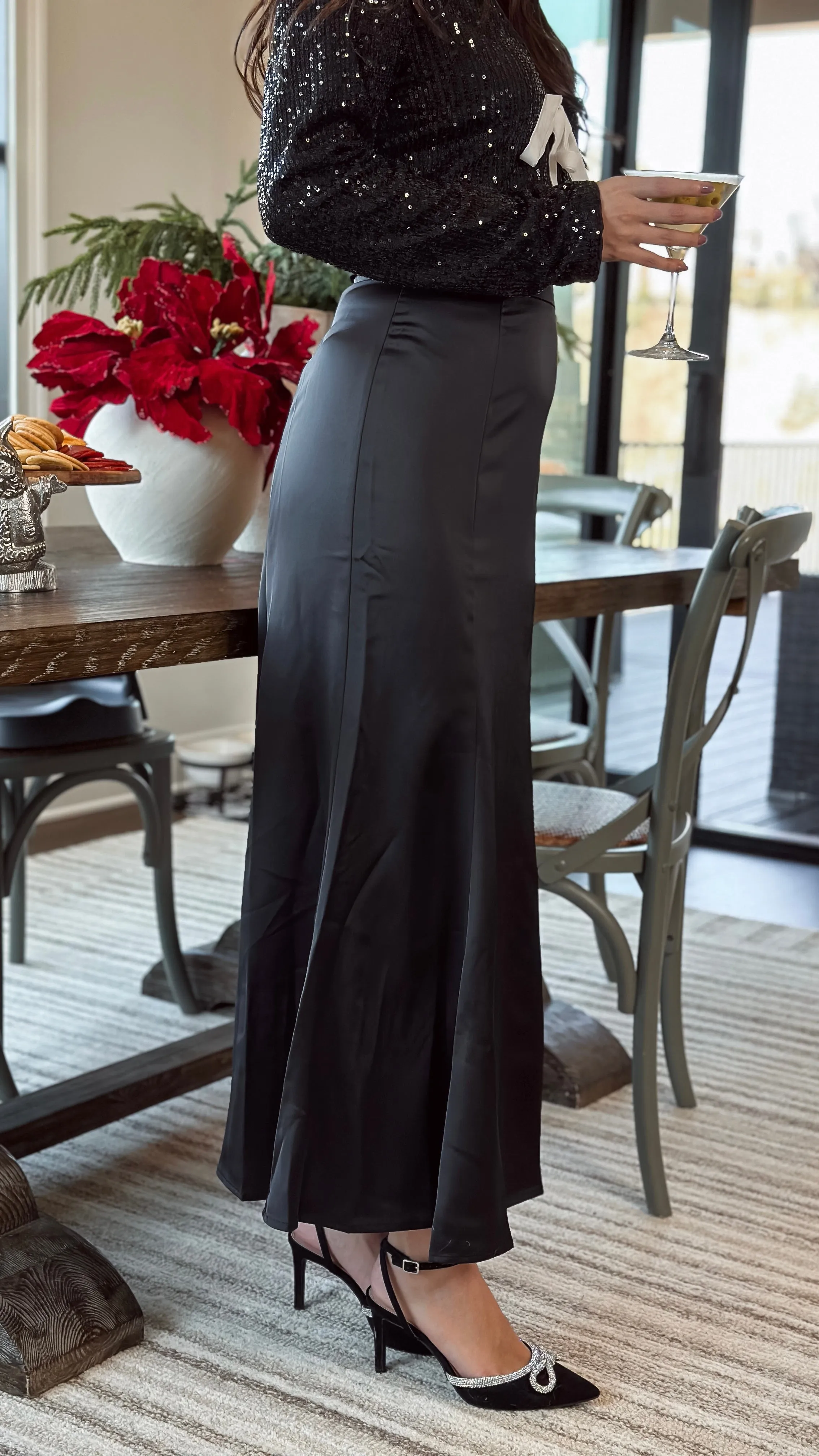 Sleek Satin Midi Skirt