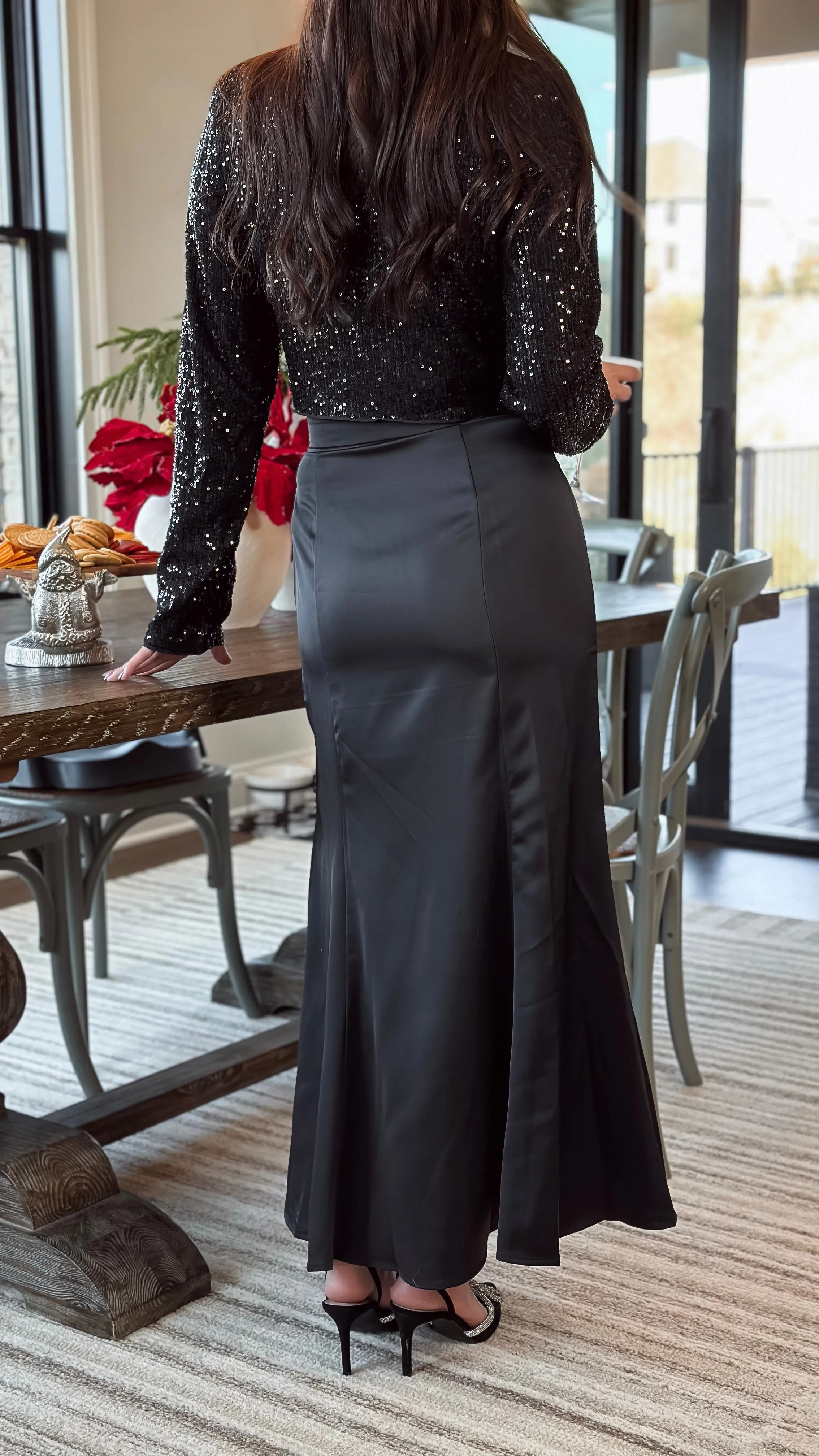 Sleek Satin Midi Skirt