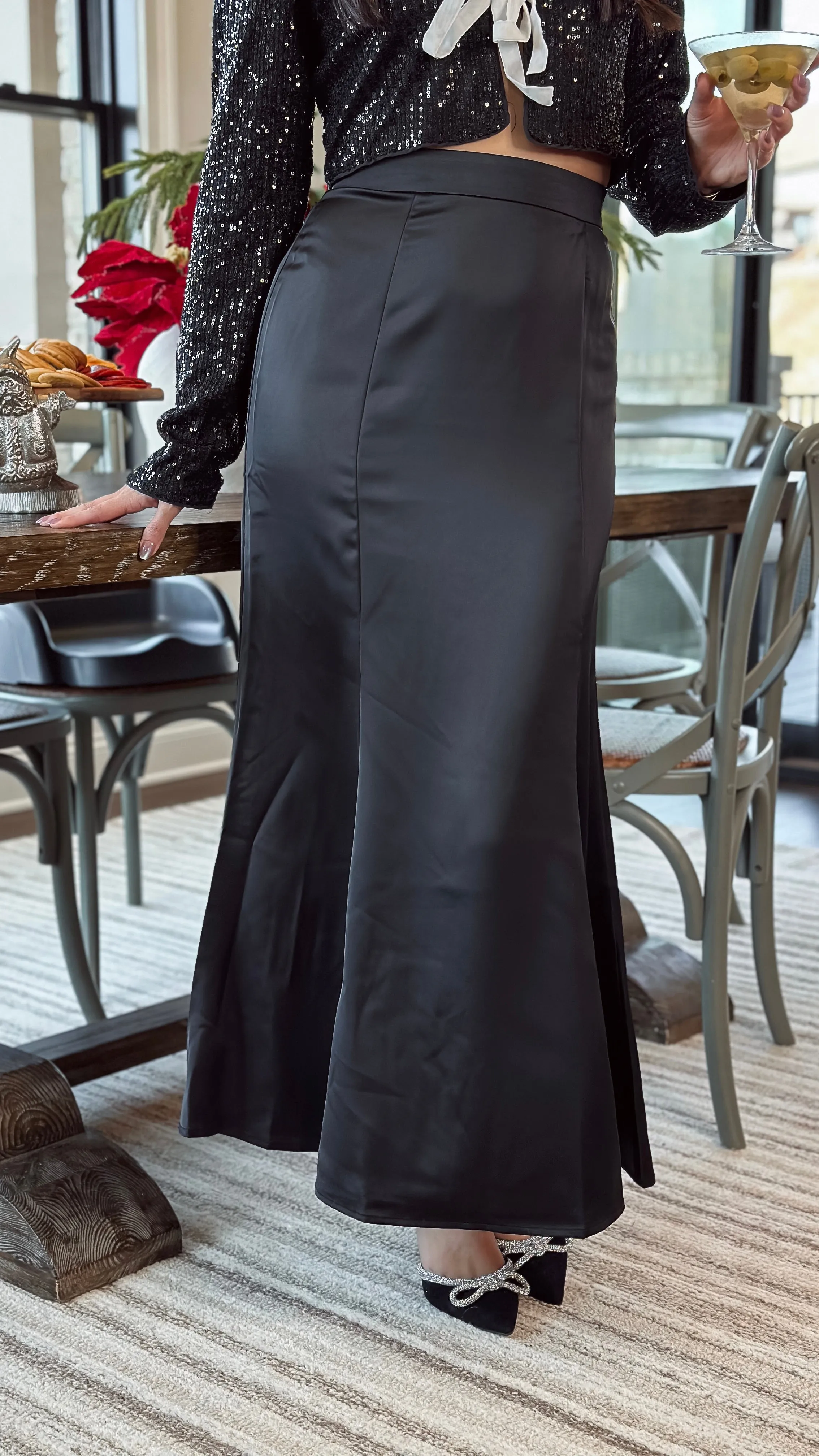 Sleek Satin Midi Skirt