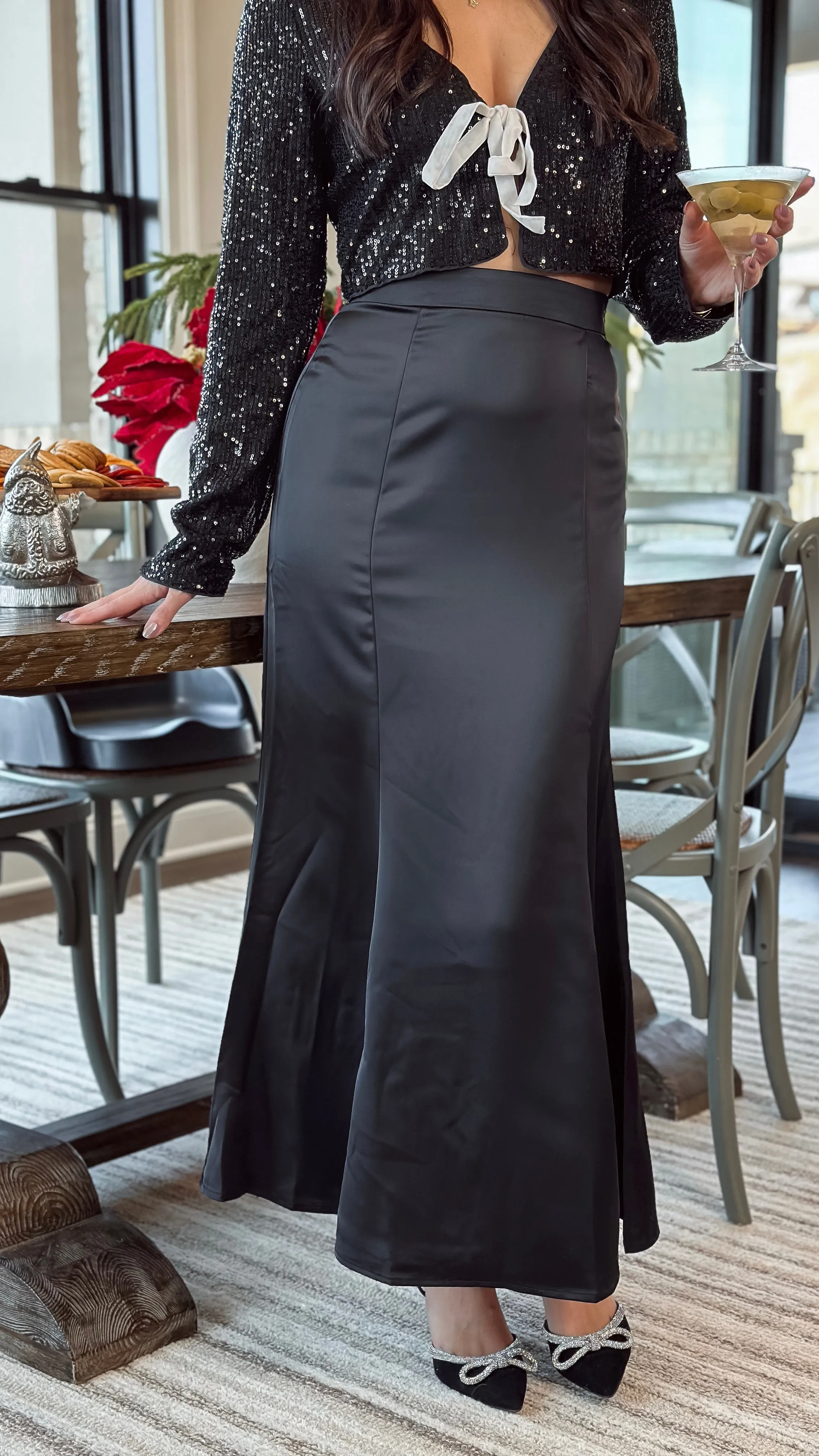 Sleek Satin Midi Skirt