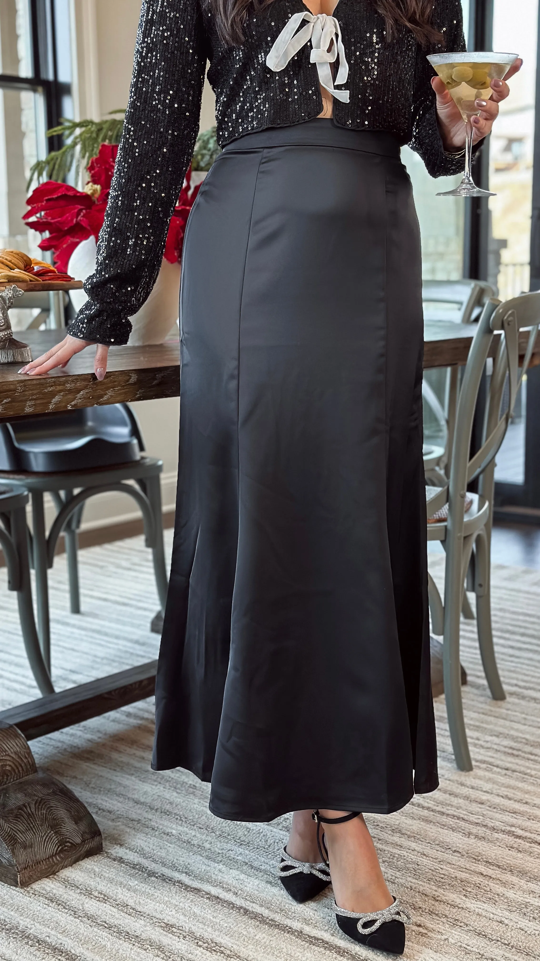 Sleek Satin Midi Skirt