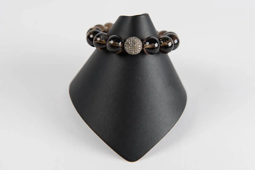 Smoky quartz with pave diamond bead