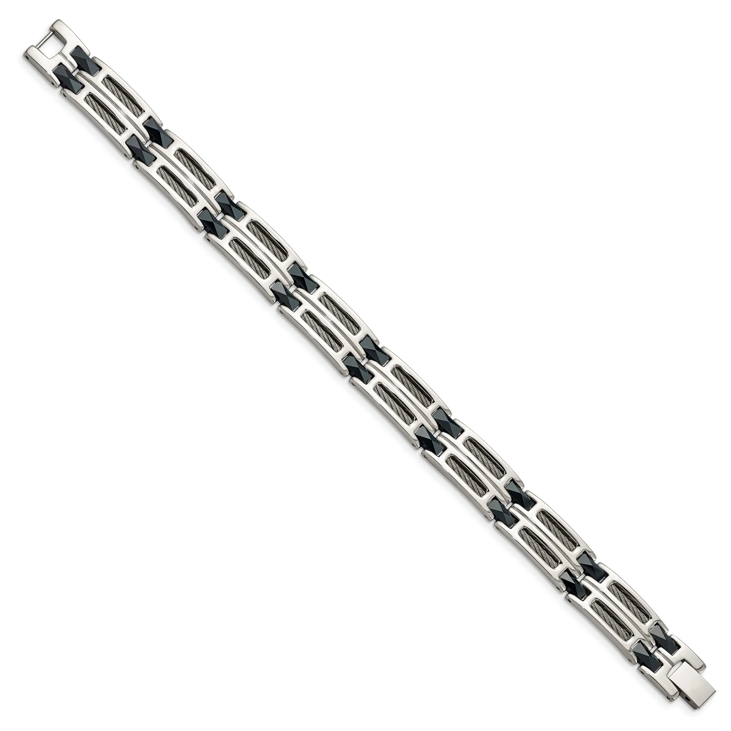 Stainless Steel Blue Ceramic Fold Over Bracelet