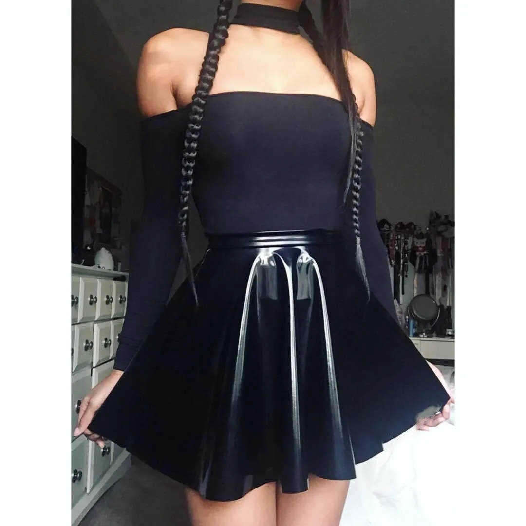Steampunk Black Glossy Mini Skirt