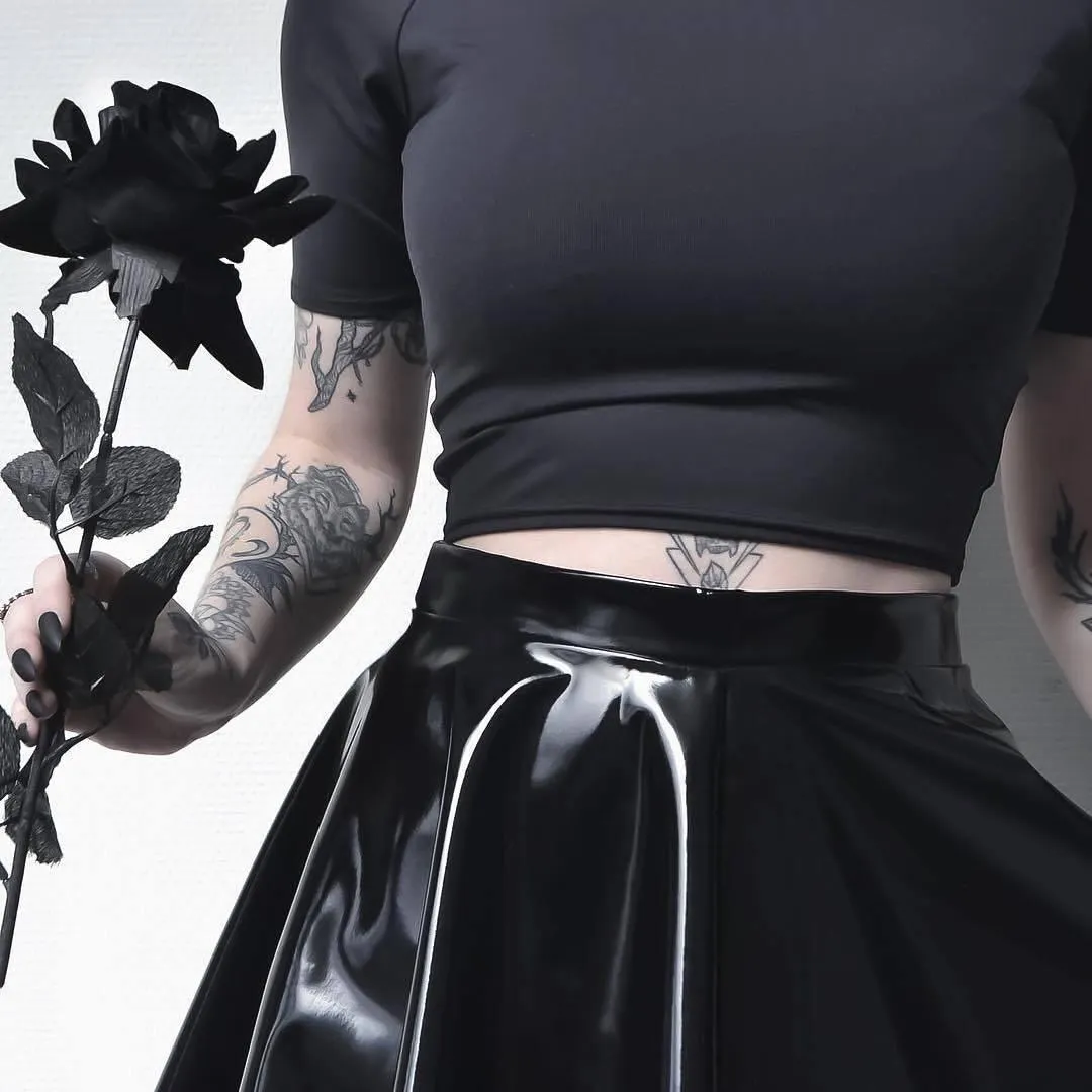 Steampunk Black Glossy Mini Skirt