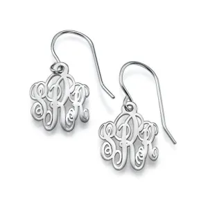 Sterling Silver Fancy Script Dangle Monogram Earrings