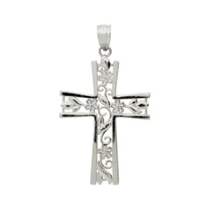 Sterling Silver Floral Cross Pendant