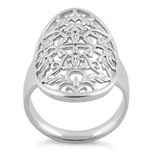 Sterling Silver Floral Garden Oval Ring