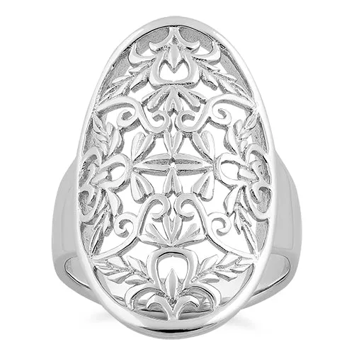 Sterling Silver Floral Garden Oval Ring