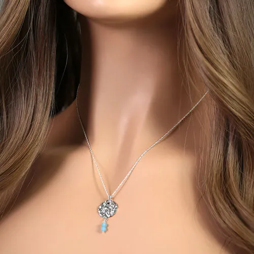 Sterling Silver Round Hammered and Dusty Blue Bead Necklace