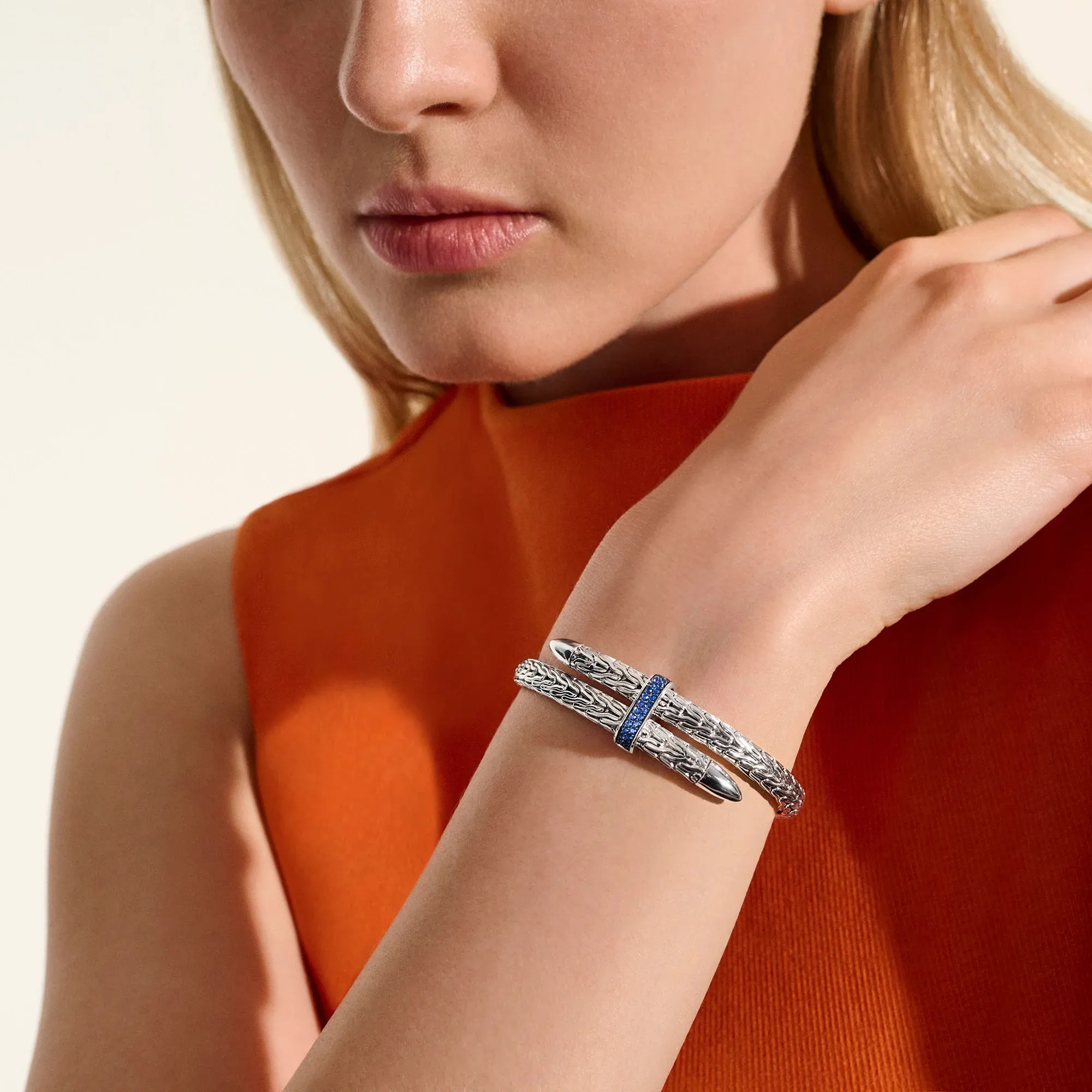 Sterling Silver Spear Flex Cuff With Blue Sapphires