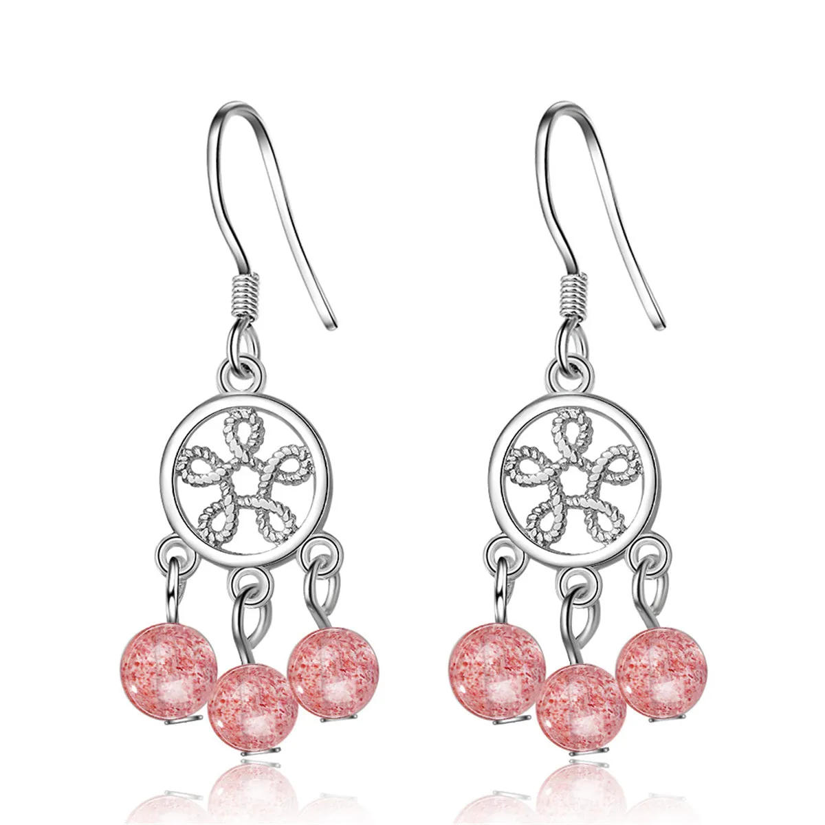 Strawberry Crystal & Silver-Plated Dream Catcher Drop Earrings