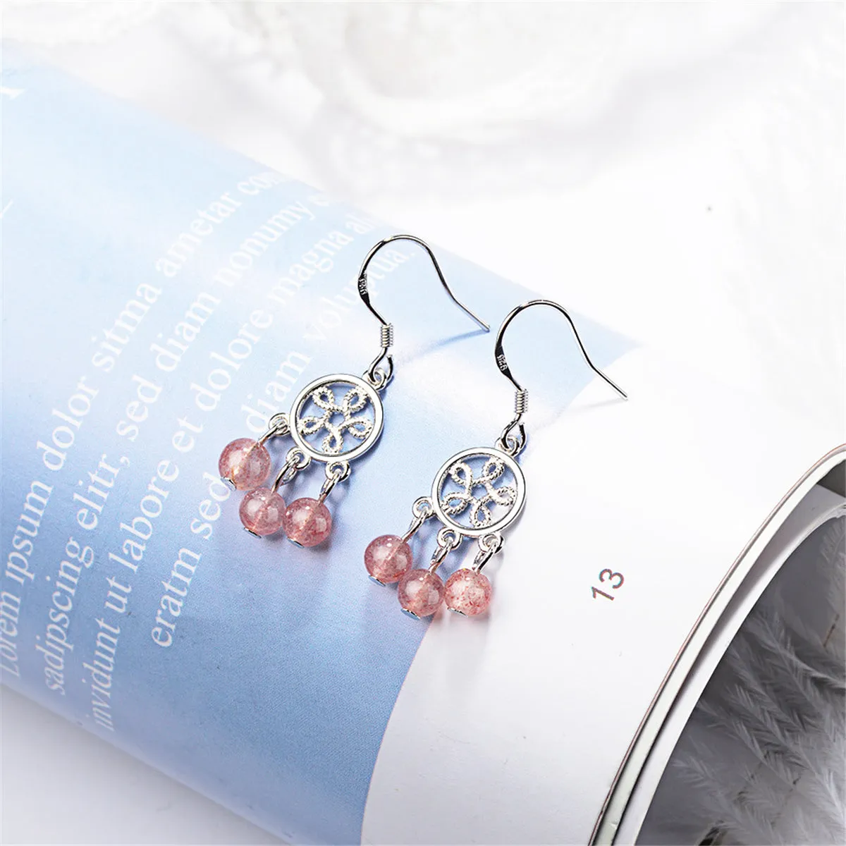 Strawberry Crystal & Silver-Plated Dream Catcher Drop Earrings