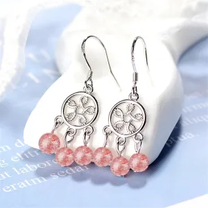 Strawberry Crystal & Silver-Plated Dream Catcher Drop Earrings