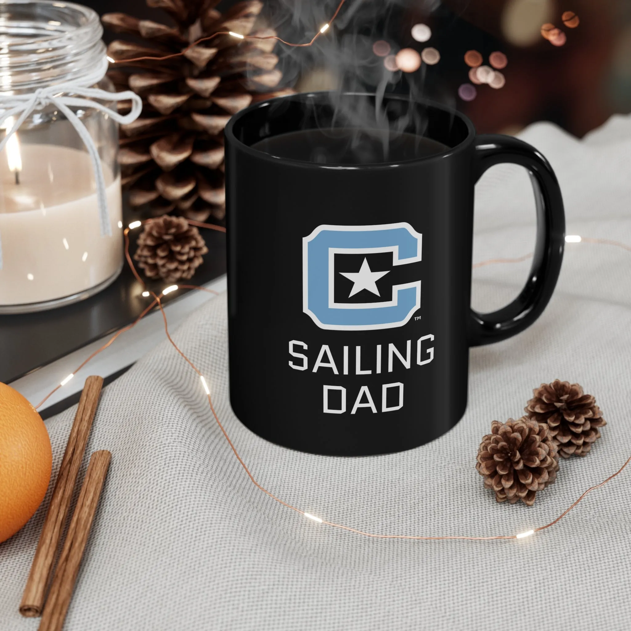 The Citadel Block C Logo, Club Sports Sailing Dad, Black Mug, 11oz