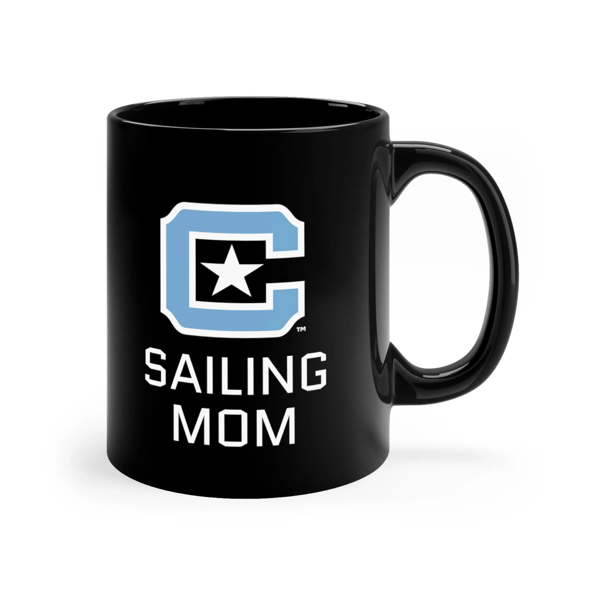 The Citadel Block C Logo, Club Sports Sailing Mom, Black Mug, 11oz