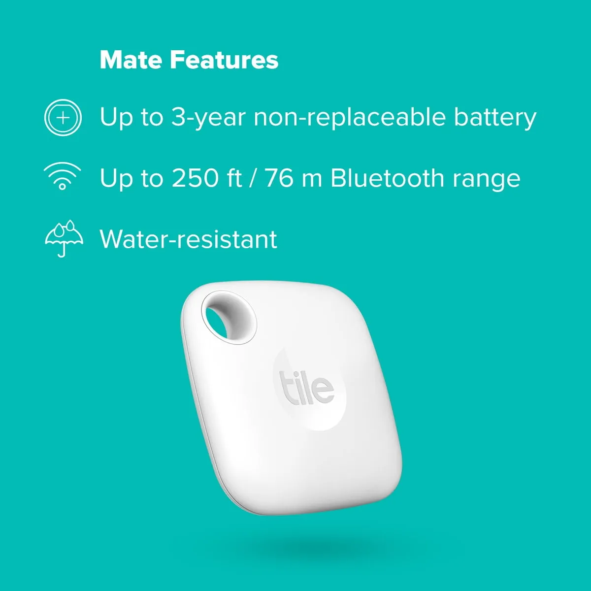Tile Mate (2022) - 1 Pack - White - Bluetooth Tracker, Keys Finder and Item Locator