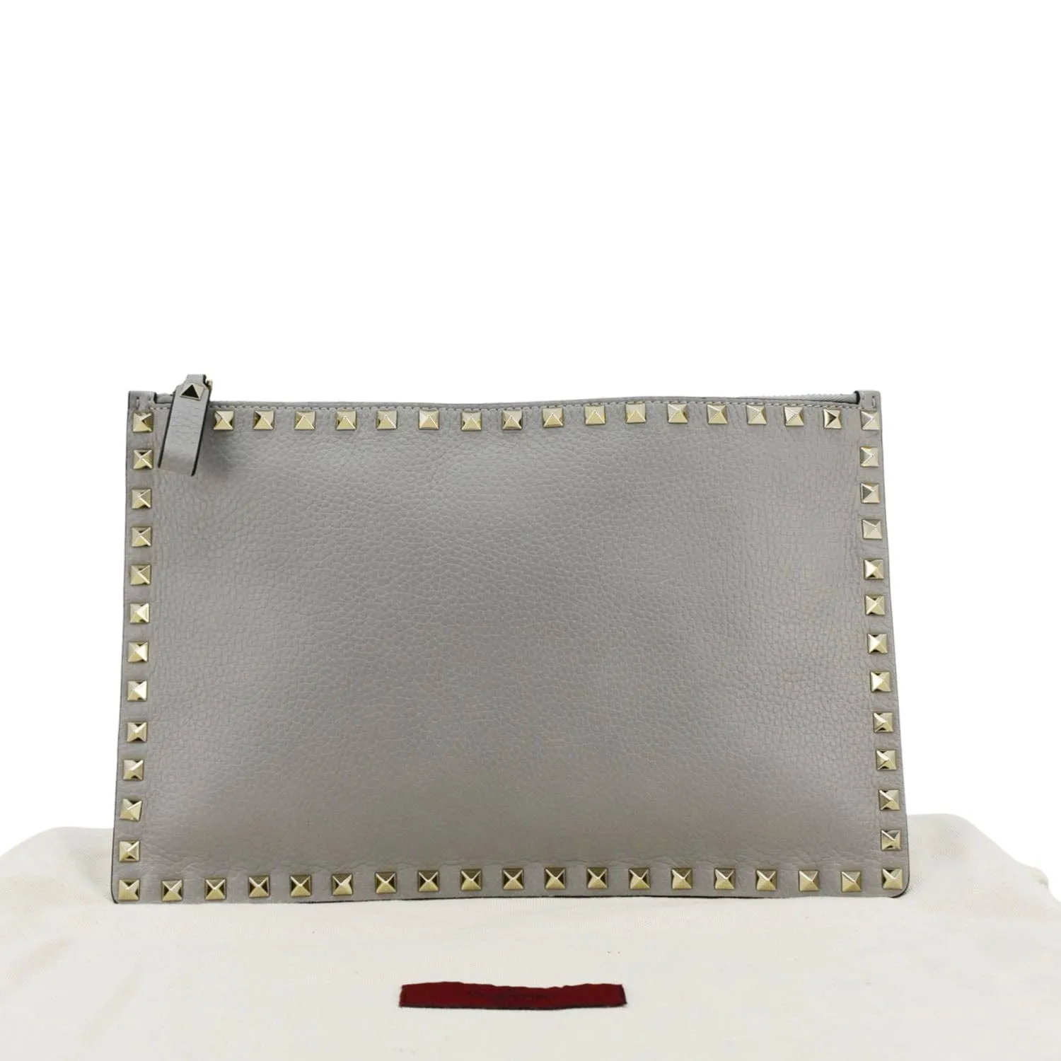 VALENTINO GARAVANI Rockstud Zip Clutch Leather Pouch Grey