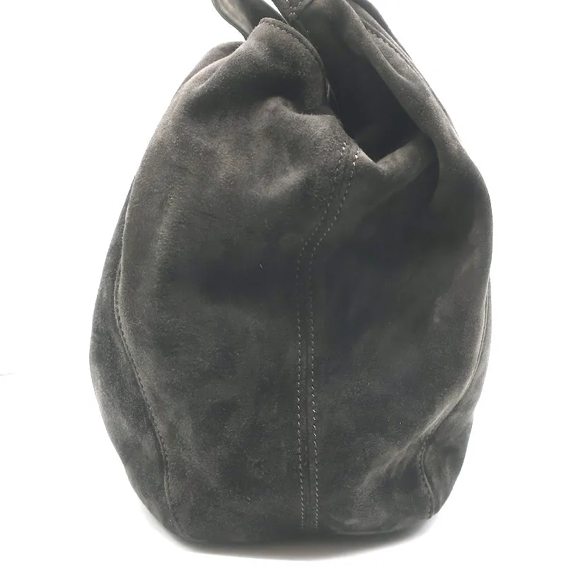 Valentino Nuage Bow Tote Very Dark Brownish Gray Suede Medium Shoulder Bag