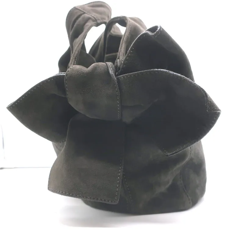 Valentino Nuage Bow Tote Very Dark Brownish Gray Suede Medium Shoulder Bag