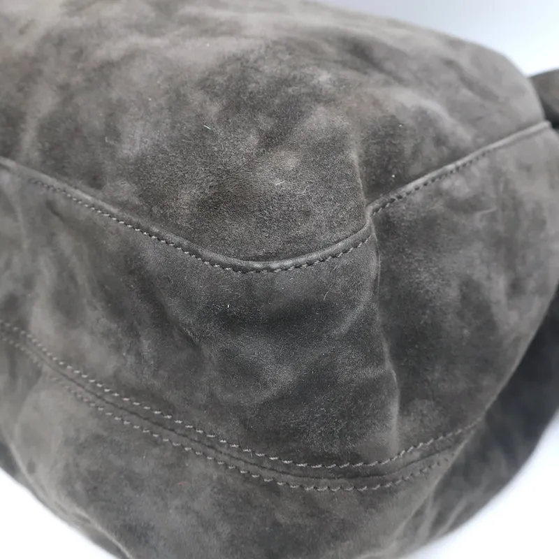 Valentino Nuage Bow Tote Very Dark Brownish Gray Suede Medium Shoulder Bag