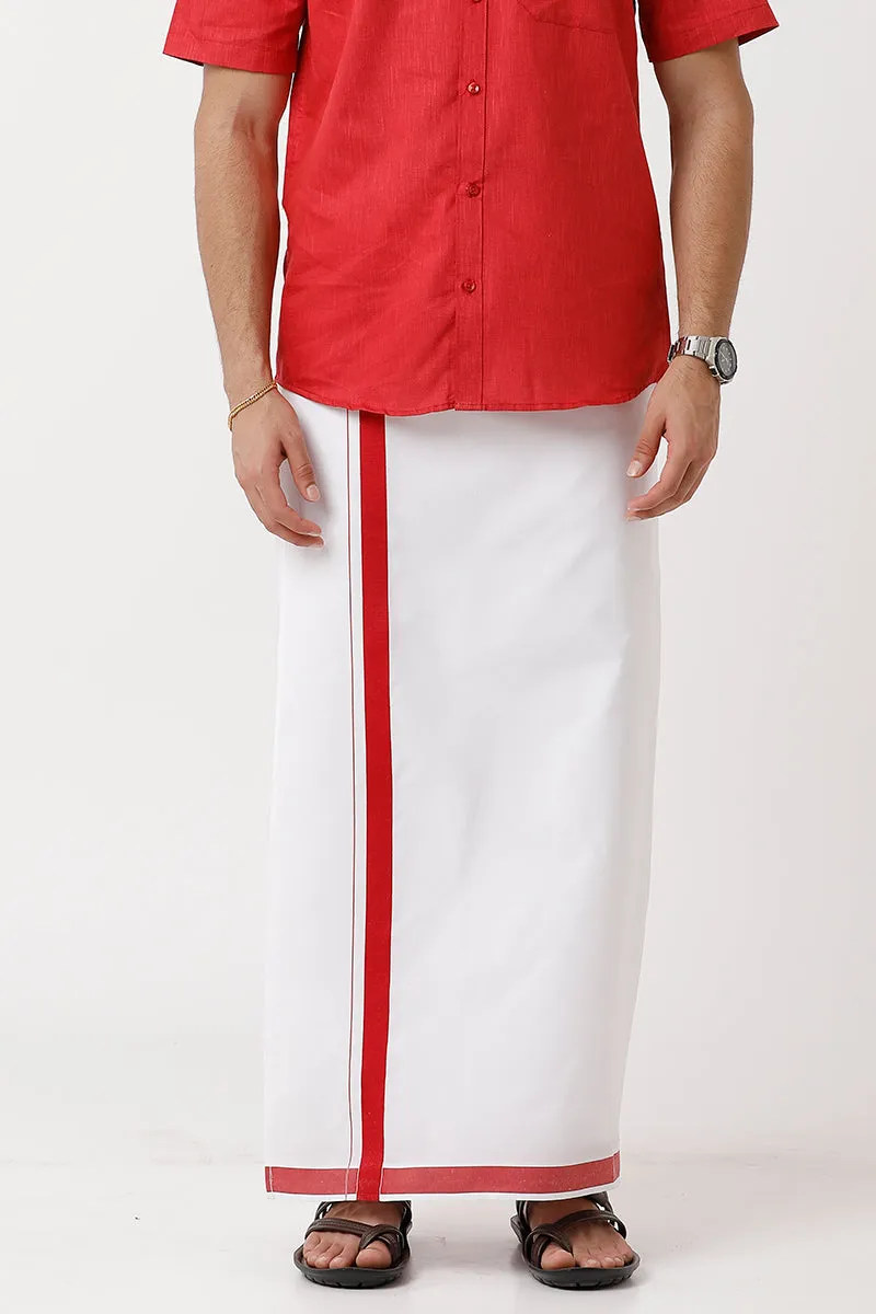 Varna - Cherry Red  Single Layered Dhoti With Fancy Borders For Men | Uathayam