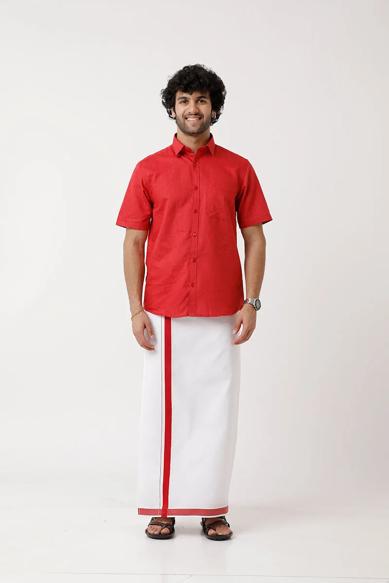 Varna - Cherry Red  Single Layered Dhoti With Fancy Borders For Men | Uathayam