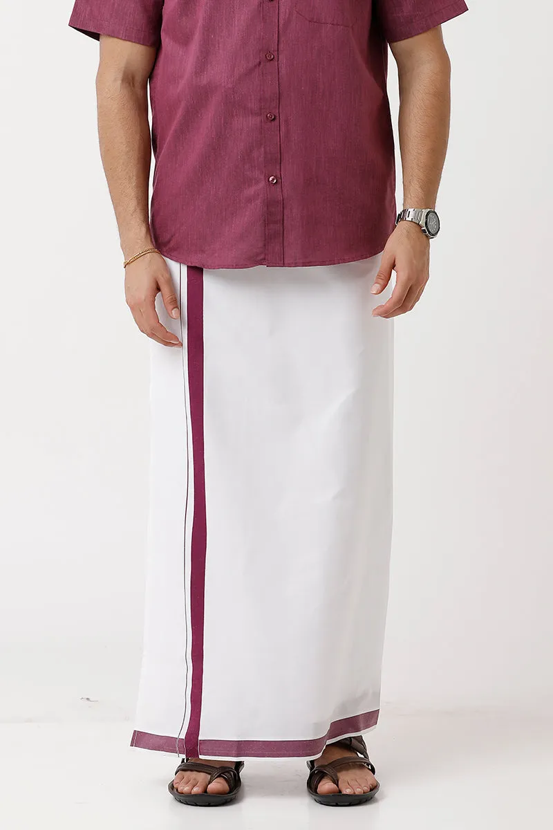Varna - Plum  Single Layered Dhoti With Fancy Borders For Men | Uathayam